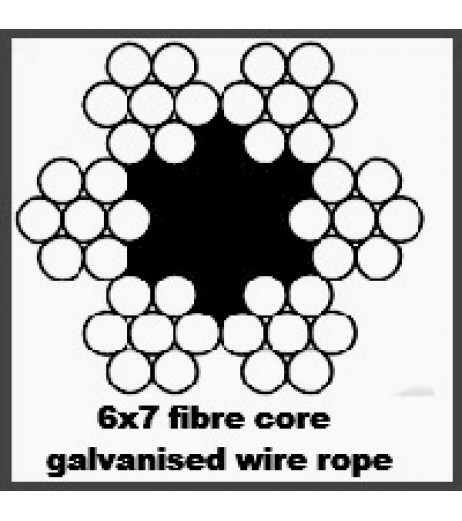 8mm 6x7 Galvanised Wire Rope - Fibre Core