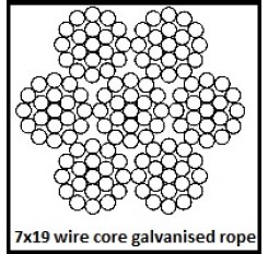 13mm 7x19 Galvanised Wire Rope - Wire Core 