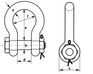 British Standard Small Bow Shackle Safety Bolt Type dimensions